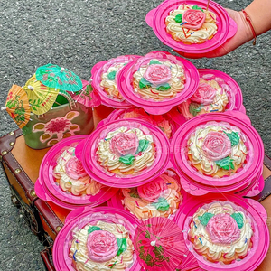 旭哲生源淘宝手提塑料盒烘焙儿童小好利来大花篮生日奶油蛋糕红盒