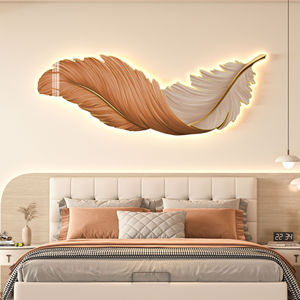 主卧室床头背景led带灯发光羽毛高级挂画现代简约沙发背景墙壁画
