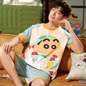 男士睡衣纯棉夏天短袖卡通学生可爱青少年蜡笔小新薄款家居服套装