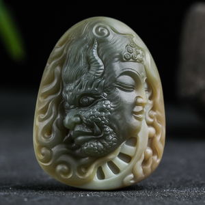 精品天然阿拉善玛瑙彩玉俏色巧雕原创设计纯手工雕刻一念之间吊坠