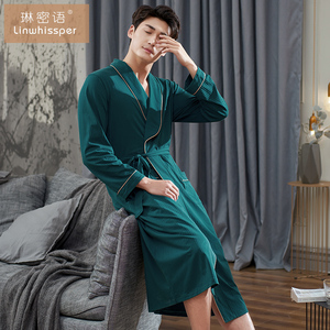 男士睡袍长袖春秋薄款莫代尔绵绸日系和服一体式男浴袍居家服睡衣