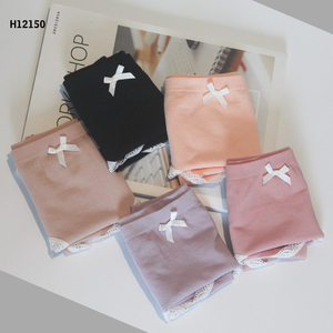 韩玛斯内裤女士莫代尔罗纹三角裤四季纯色中腰裤头少女蝴蝶结底裤