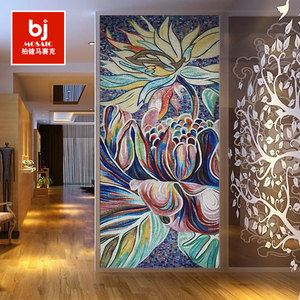 欧式抽象拼图马赛克背景墙玄关别墅餐厅定制装饰镜面瓷砖冰玉剪画