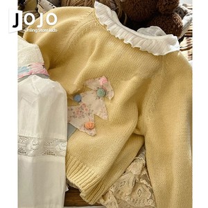 韩国童装女童毛衣春装2024洋气儿童可爱女宝宝黄色圆领针织衫上衣