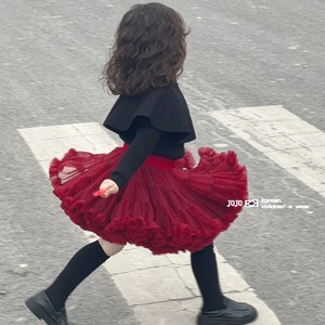 韩国高端手工定制童装女童tutu裙子2024春装网纱蓬蓬裙红色公主裙