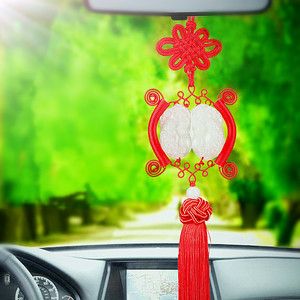 新款汉白玉双貔貅汽车挂件保平安符中国结车饰后视镜车载招财挂饰