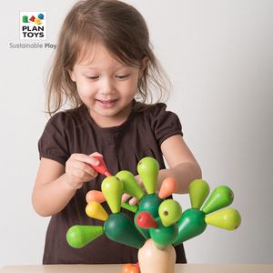 进口PlanToys仙人掌树儿童平衡益智玩具木制拼插创意宝宝积木大块