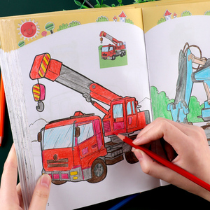 汽车涂色画本儿童启蒙图画学画书男女孩宝宝恐龙工程车填色绘画册