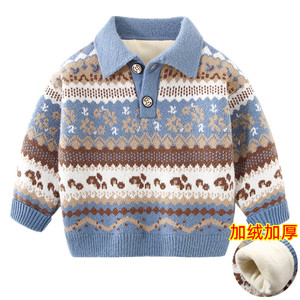 男童毛衣双层织厚款秋冬新款韩版儿童翻领毛线衣宝宝套头上衣8832