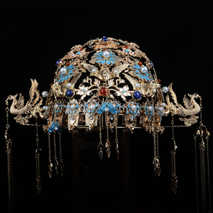 司司原创古风汉服烧蓝滴油大凤冠保色手作长流苏发冠简单端庄大气