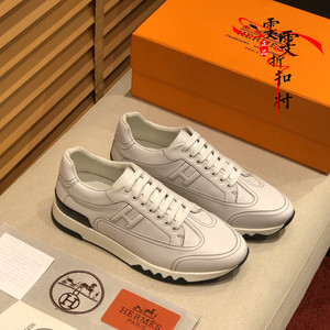 hermes/爱马仕春夏季新款男士板鞋真皮低帮系带拼色运动鞋休闲鞋