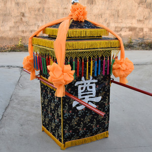 白事花轿加大款双顶骨灰盒轿子中式八抬大轿蓝色丧轿灵轿厂家直销