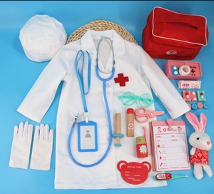 儿童小医生服白大褂小孩子过家家扮演医生服护士医疗木质药包玩具