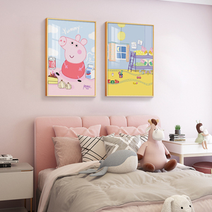 小猪佩奇乔治挂画儿童房装饰画床头画卡通女孩系卧室温馨壁画