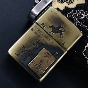 打火机zippo正版美国zpoo正品万宝路牛仔纯铜精雕刻字男士纪念