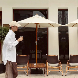 遮阳伞户外庭院伞实木休闲小伞咖啡厅商用白色圆形餐厅室外太阳伞