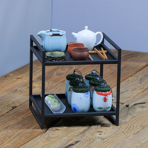 放茶杯架置物架茶具收纳架家用功夫茶道多功能简约茶架子铁艺茶棚
