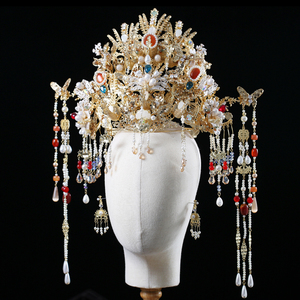 【中式凤冠霞帔新娘头饰大气】中式凤冠霞帔新娘头饰大气品牌,价格