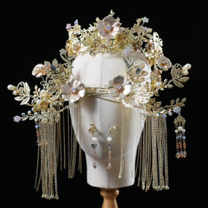 金钻新娘2022新款金色秀禾头饰古装结婚跟妆龙凤褂配饰中式凤冠女