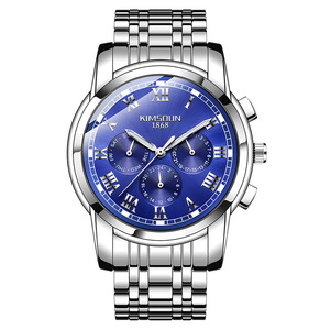 金诗顿品牌手表男士钢带全自动机械表三眼多功能手表防水男表