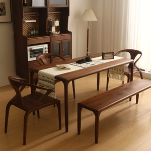 北美黑胡桃木餐桌北欧全实木长方形桌子家用餐厅家具餐台书桌茶桌
