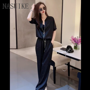 NASUIKE品牌夏季高级感黑色气质休闲运动套装女开衫显瘦两件套潮
