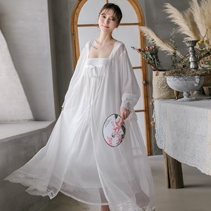 中国风汉服睡衣女夏季蕾丝网纱超仙古风睡裙仙女风睡袍家居服套装