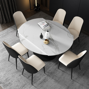 意式进口岩板旋转伸缩餐桌方圆两用客厅圆桌多功能变形餐桌椅组合