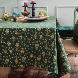 圣诞绿色烫金风铃美式棉麻布艺节日餐桌布桌旗餐垫盖布茶几桌布
