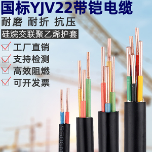 国标YJV22铜芯铠甲电缆2 3 4 5芯1.5 2.5 4 6平方户外铠装地埋线