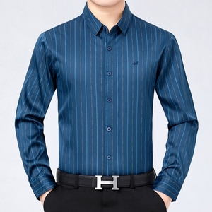雅戈尔男士长袖衬衫中年品牌高档秋季商务休闲条纹衬衣高品质男装