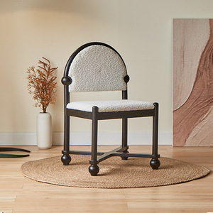 中古梳妆凳化妆椅法式复古餐椅圆形工艺实木羊羔绒靠背设计师椅子