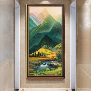 欧式纯手绘风景油画巨人山风水玄关走廊装饰画别墅复式楼山水挂画