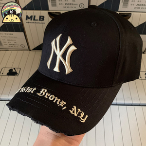 mlb帽子专柜正品洋基队ny字母破洞做旧刺绣男女情侣复古棒球帽