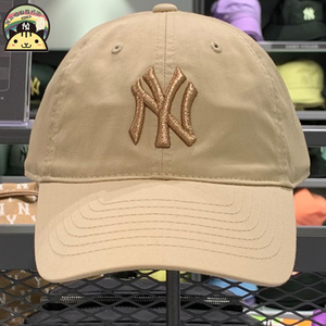 mlb帽子专柜正品洋基队ny卡其色金标刺绣男女情侣软顶鸭舌棒球帽