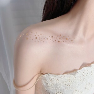 烫金星星 锁骨纹身贴 金色图案脖子颈部 持久防水网红女贴画她纸