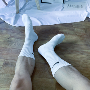 2双装nike毛巾底中筒袜子耐克白袜短筒对勾吸汗秋冬篮球运动加厚