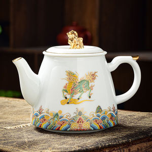 麒麟献瑞陶瓷茶壶功夫茶具泡茶壶家用创意单壶珐琅彩茶叶过滤水壶