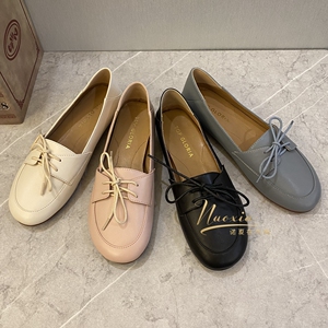 汤普葛罗女鞋春秋款低跟圆头系带舒适羊皮奶奶鞋女单鞋踩跟工作鞋