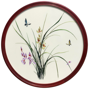 苏州纯手工1-4丝线苏绣刺绣成品带框蝴蝶兰花玄关沙发电视背景墙