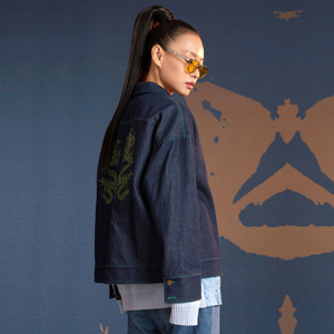 【芥末原创】升龙/中国风国潮上衣金丝线双龙刺绣宽松牛仔外套女