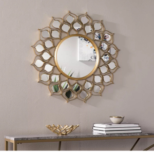 圆镜装饰镜子圆形墙面轻奢中式民宿客厅背景墙玄关镜美式镜面北欧