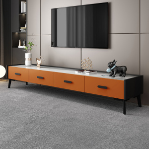 北欧电视柜茶几组合现代简约小户型地柜橙色意式极简岩板电视机柜