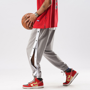 篮球排扣裤男全开扣纽扣休闲宽松束脚秋季卫裤cba训练运动长裤子