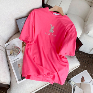 夏新品圆领套头时尚百搭宽松女装可爱立体兔子休闲上衣短袖t恤潮