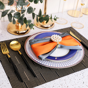 欧式餐盘蓝色样板房间西餐具刀叉简约餐碟摆件美式摆台软装饰套装