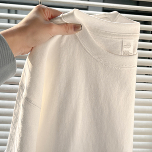 重磅纯棉白色长袖短袖T恤女夏季宽松圆领卫衣叠穿内搭纯色打底衫