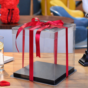 黑色透明加高气球蛋糕盒6寸8寸10寸12寸14寸16寸单层双层烘焙包装