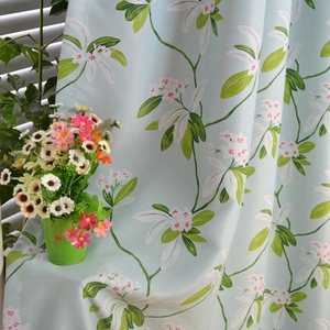 卧室飘窗落地窗书房植物花卉花纹田园遮光窗帘成品定制加工绿色