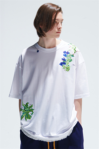 EAFINETAL.EAFINS花卉图案刺绣设计潮牌日系复古圆领宽松短袖T恤
